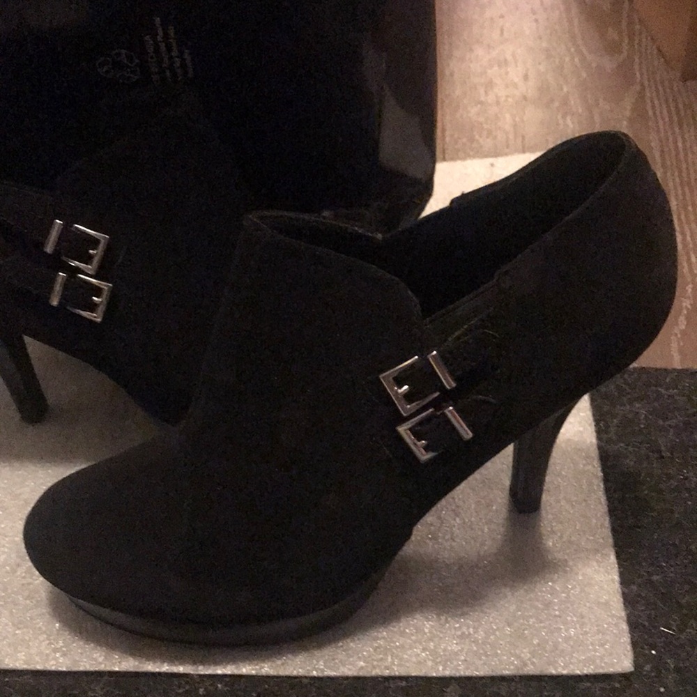 Black vegan suede ankle height booties
